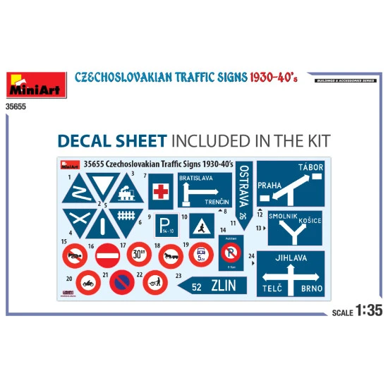 Miniart 35655 - 1/35 - Czechoslovakian Traffic Signs 1930 40 S Diorama Model Kit