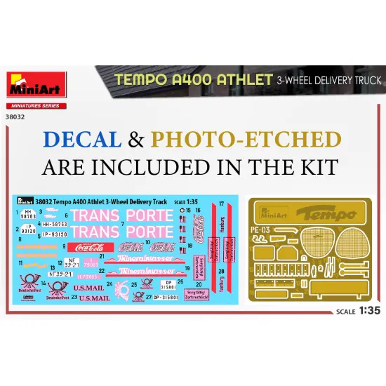 Miniart 38032 - 1/35 - Tempo A400 Athlet 3 Wheel Delivery Truck Vehicle Kit