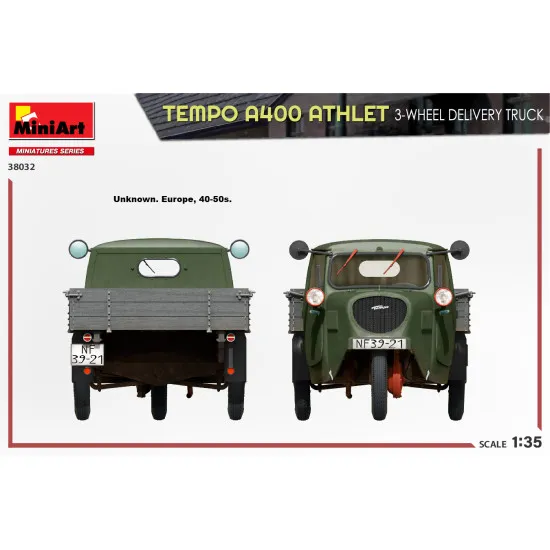 Miniart 38032 - 1/35 - Tempo A400 Athlet 3 Wheel Delivery Truck Vehicle Kit