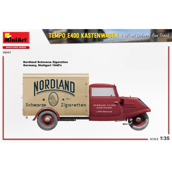Miniart 38047 - 1/35 - Tempo E400 Kastenwagen 3 Wheel Delivery Box Track Model