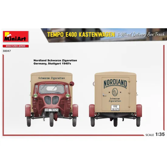 Miniart 38047 - 1/35 - Tempo E400 Kastenwagen 3 Wheel Delivery Box Track Model