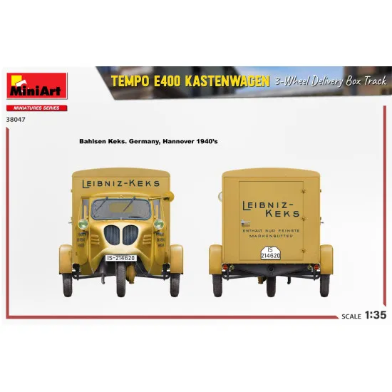 Miniart 38047 - 1/35 - Tempo E400 Kastenwagen 3 Wheel Delivery Box Track Model