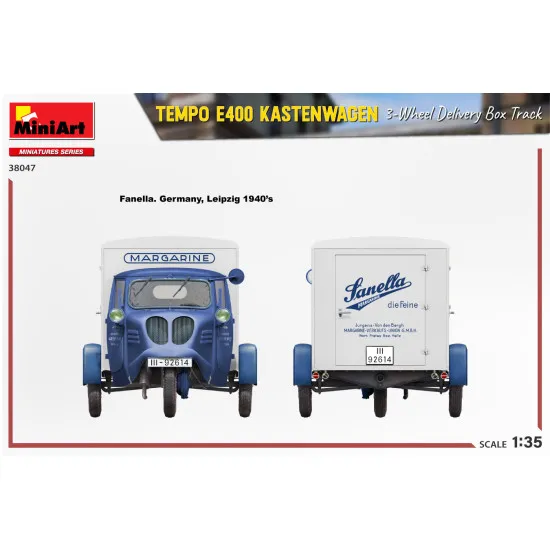 Miniart 38047 - 1/35 - Tempo E400 Kastenwagen 3 Wheel Delivery Box Track Model