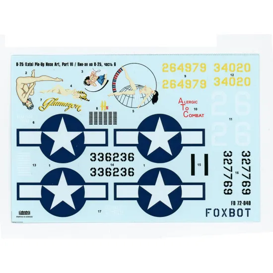 Foxbot 72-040 - 1/72 - North American B 25g J Mitchell Late Pin Up Nose Art And Stencils Part 6