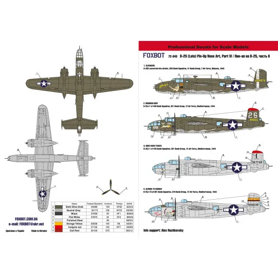 Foxbot 72-040 - 1/72 - North American B 25g J Mitchell Late Pin Up Nose Art And Stencils Part 6