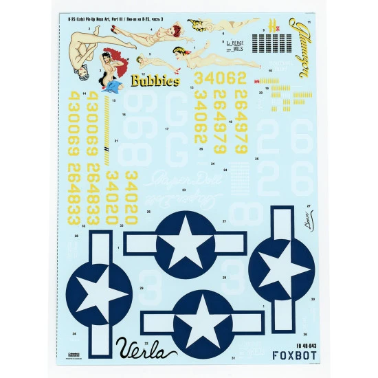 Foxbot 48-043 1/48 North American B 25ghj Mitchell Late Pinup Nose Art And Stencils Part 3