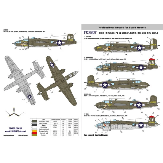 Foxbot 48-043 1/48 North American B 25ghj Mitchell Late Pinup Nose Art And Stencils Part 3