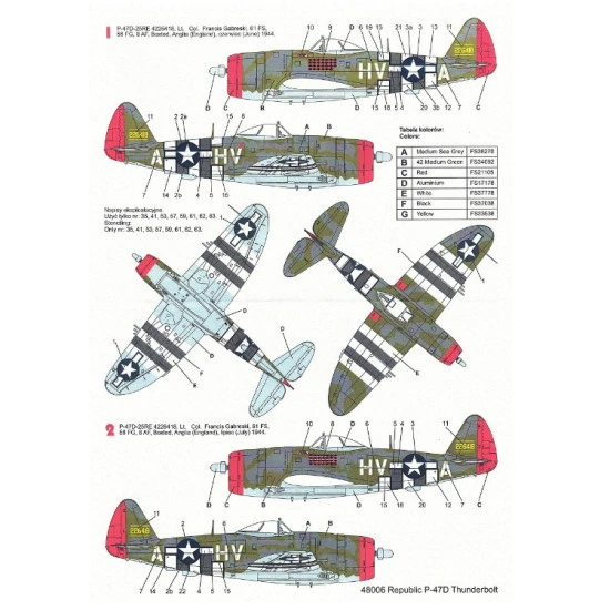 Techmod 48006 1/48 Republic P-47d Thunderbolt Usaf 1944 Wet Decal Wwii