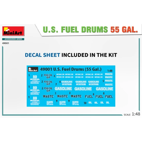 Miniart 49001 - 1/48 - U S Fuel Drums 55 Gal Plastic Model Kit