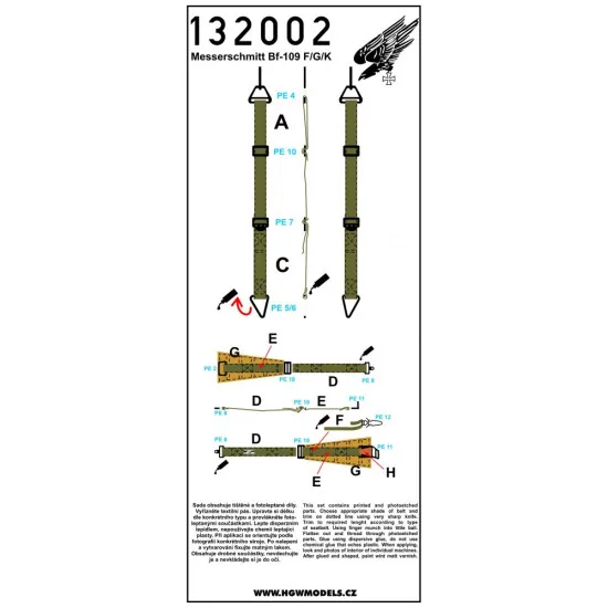Hgw 132002 1/32 Textile Seat Belts For Messerschmitt Bf 109f/G/K Hasegawa Revell