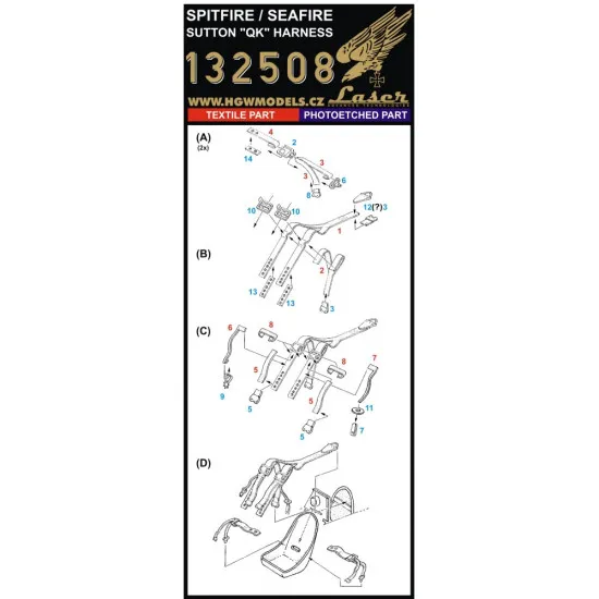 Hgw 132508 1/32 Seatbelts For Sutton Qk Harness Pre-cut Laser Spitfire Seafire