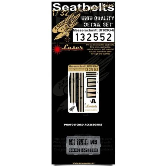 Hgw 132552 1/32 Seatbelts For Messerschmitt Bf 109g-6 Pre-cut Laser Revell