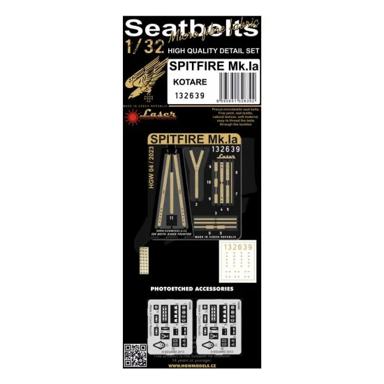 Hgw 132639 1/32 Seatbelts For Spitfire Mk Ia Pre-cut Laser For Kotare
