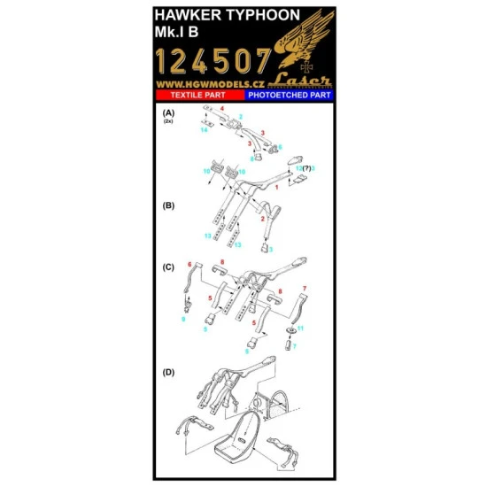 Hgw 124507 1/24 Seatbelts For Hawker Typhoon Mk I B Pre-cut Laser For Airfix