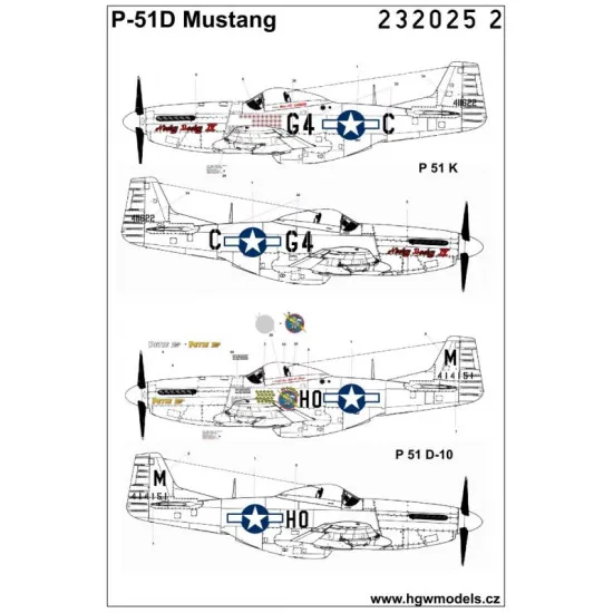 Hgw 232025 1/32 Decal For P-51d/K Mustang For Tamiya And Revell
