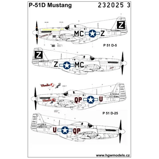 Hgw 232025 1/32 Decal For P-51d/K Mustang For Tamiya And Revell