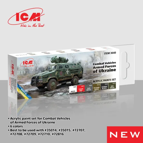 Icm 3040 Set Of Farb For Combat Equipment Of The Defense Forces Of Ukraine Icm 3040 Set Of Farb For Combat Equipment Of The Defense Forces Of Ukraine