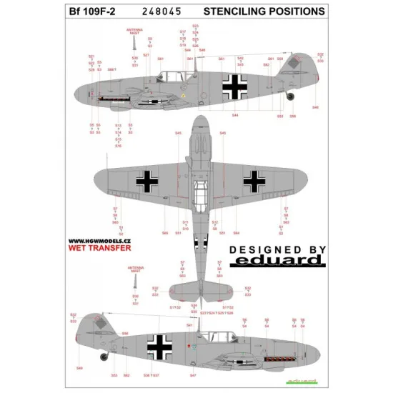 Hgw 248045 1/48 Decal For Messerschmitt Bf 109f Stencils For Eduard