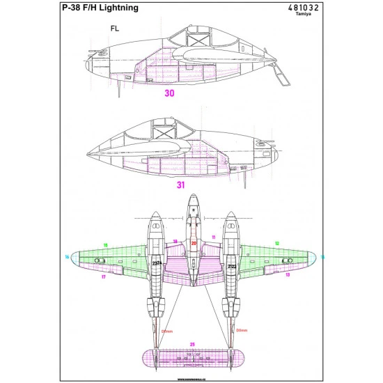 Hgw 481032 1/48 P-38 F/H Lightning For Tamiya