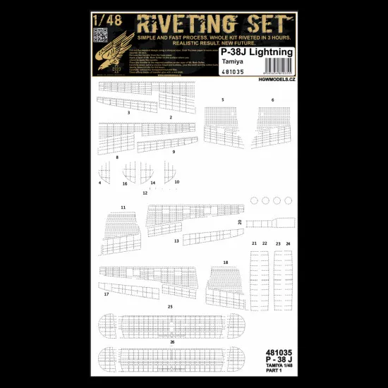 Hgw 481035 1/48 P-38j Lightning Riveting Set For Tamiya