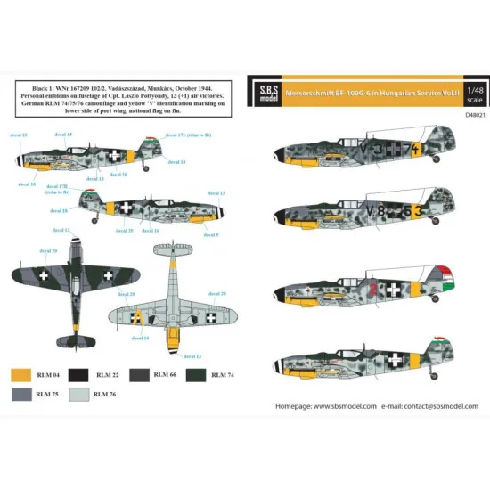 Sbs D48021 1/48 Messerschmitt Bf 109g 6 In Hungarian Service Vol Ii Decal Model