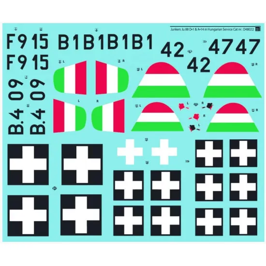 Sbs D48022 1/48 Junkers Ju 88 In Hungarian Service Ww Ii Decal Model