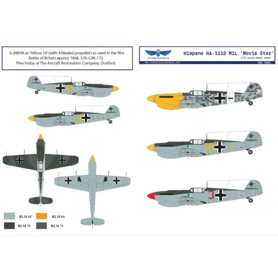 Sbs Buc-72001 1/72 Hispano Ha-1112 M1l Movie Star Decal Sheet Decals Model