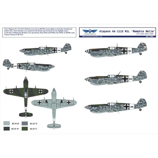Sbs Buc-72003 1/72 Hispano Ha 1112 M1l Memphis Belle Decals Model