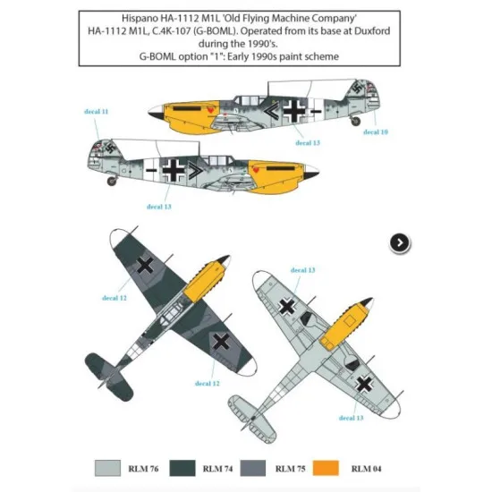 Sbs Buc-72004 1/72 Bf 109 Ha 1112 1990s Airshow Star Decals