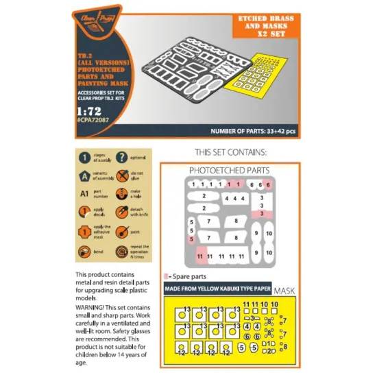Clear Prop 72087 1/72 Tb 2 Pe Parts And Painting Mask On Yellow Kabuki Paper X2 Set For Cp Kits