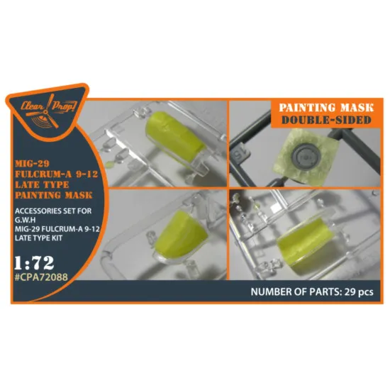 Clear Prop 72088 1/72 Mig 29 Fulcrum A 9 12 Late Type Double Sided Painting Mask On Yellow Kabuki Paper For Gwh Kits