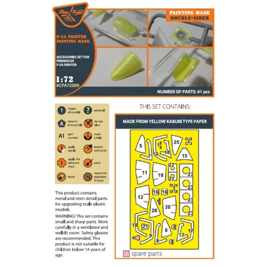 Clear Prop 72089 1/72 F 2a Fighter Double Sided Painting Mask On Yellow Kabuki Paper For Finemolds Kits