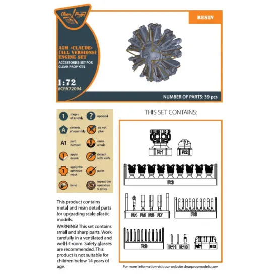 Clear Prop 72094 1/72 A5m Claude All Versions Resin Engine Set For Cp Kits Cp72006 Cp72008 Cp72009 Cp72010 Upgrated