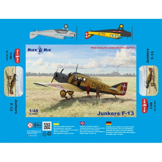 Mikro Mir 48-021 1/48 Junkers J13 German Civilian Aircraft Plastic Model Kit