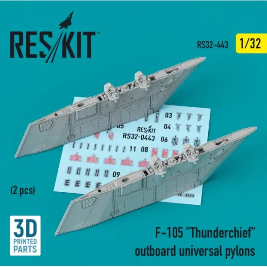 Reskit Rs32-0443 1/32 F105 Thunderchief Outboard Universal Pylons 2 Pcs 3d Printing