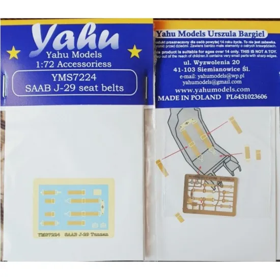 Yahu Model Yms7224 1/72 Saab J-29 Tunnan Seat Belts Accessories For Aircraft