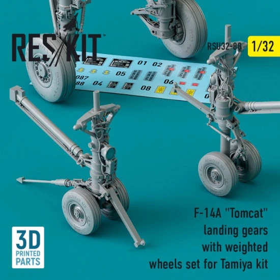 Reskit Rsu32-0088 1/32 F14a Tomcat Landing Gears With Weighted Wheels Set For Tamiya Kit 3d Printing