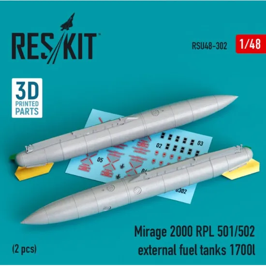 Reskit Rsu48-0302 1/48 Mirage 2000 Rpl 501 502 External Fuel Tanks 1700lt 2 Pcs 3d Printing