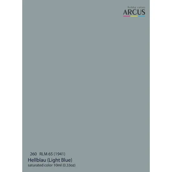 Arcus A260 Acrylic Paint Luftwaffe 260s Rlm65 Hellblau Light Blue Saturated Color