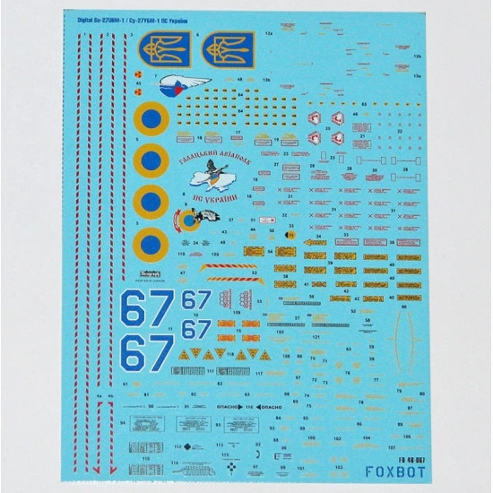 Foxbot 48-067a 1/48 Sukhoi Su27ubm Ukrainian Air Forces Digital Camouflage Decals With Masks