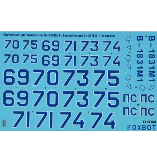 Foxbot 48-067t 1/48 Sukhoi Su27ubm Air Force Of Ukraine Digital Camouflage Stickers With Masks And Additional Numbers