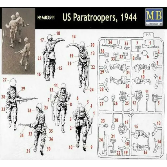 Master Box 3511 1/35 Us Paratroopers 1944 Figures Model Kit