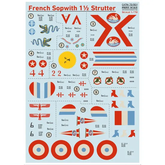 Print Scale 72-501 1/72 Decal For French Sopwith 1 Strutter