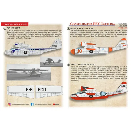 Print Scale 72-502 1/72 Decal For Civil Consolidated Pby Catalina