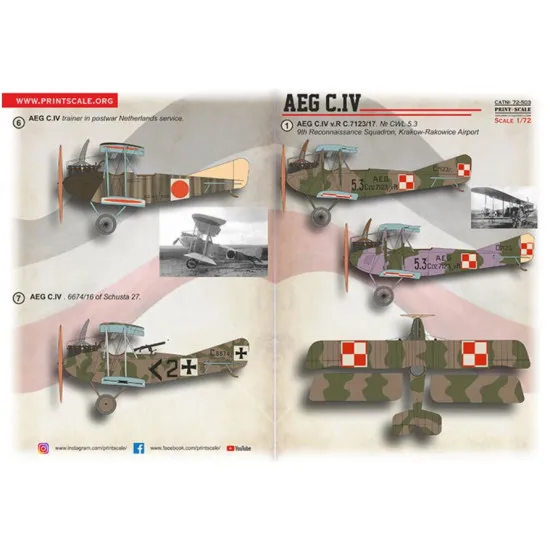 Print Scale 72-503 1/72 Decal For Aeg C.iv Accessories For Aircraft