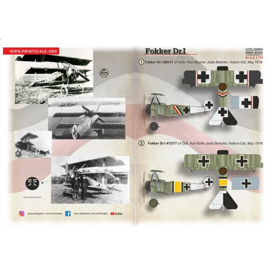 Print Scale 72-504 1/72 Decal For Fokker Dr I Accessories Kit Print Scale 72-504 1/72 Decal For Fokker Dr I Accessories Kit