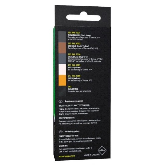 Arcus A2099 Acrylic Paints Set Wehrmacht Fall Weib 6 Colors In Set 10ml