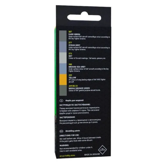Arcus A3011 Acrylic Paints Set Raf Ww2 Day Fighters 6 Colors In Set 10ml