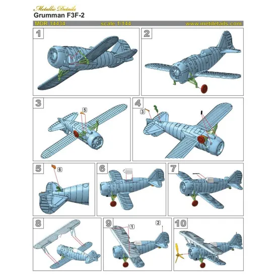 Metallic Details Mdr14434 1/144 Grumman F3f 2 Aircraft Model Kit