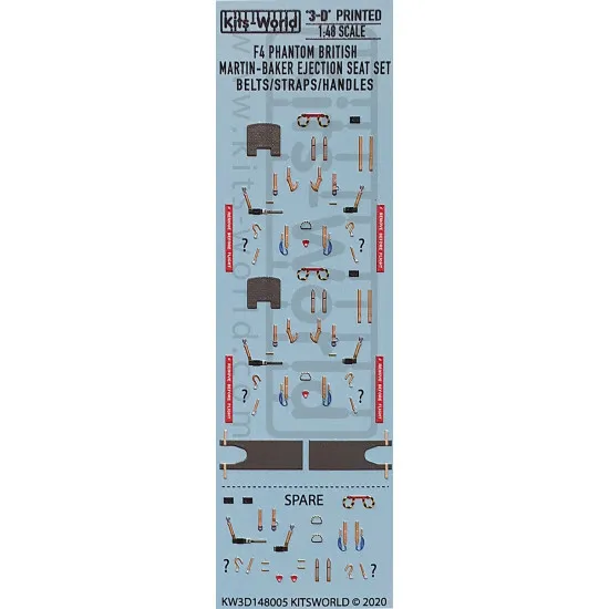 Kits World Kw3d148005 1/48 3d Decal Mcdonnell Douglas F4 Phantom Ii British Martin Baker Ejection Seat Set, Belts Straps Handles